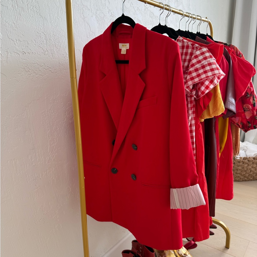 Anthropologie Vibrant Red Double-Breasted Blazer